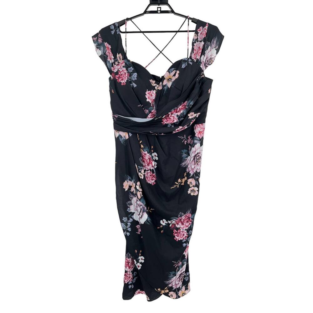 City Chic Dress Floral Off Shoulder maxi black size M 18